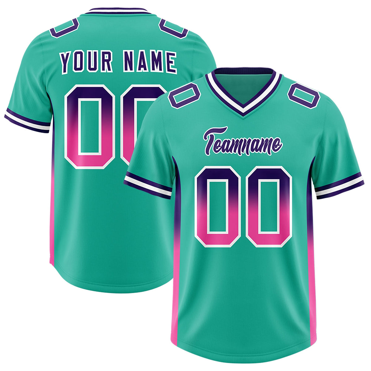 Custom Bright Green Purple and Pink Sides Gradient Fashion Personalized Team American Football Jersey