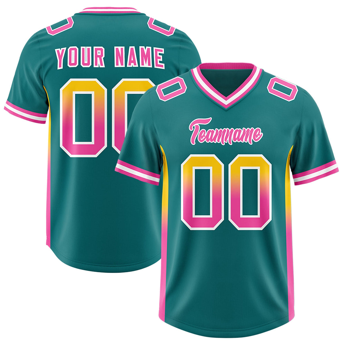 Custom Aqua Gold Sides Gradient Fashion Personalized Team American Football Jersey