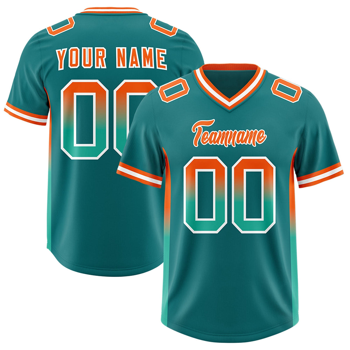 Custom Aqua Orange and Bright Green Sides Gradient Fashion Personalized Team American Football Jersey