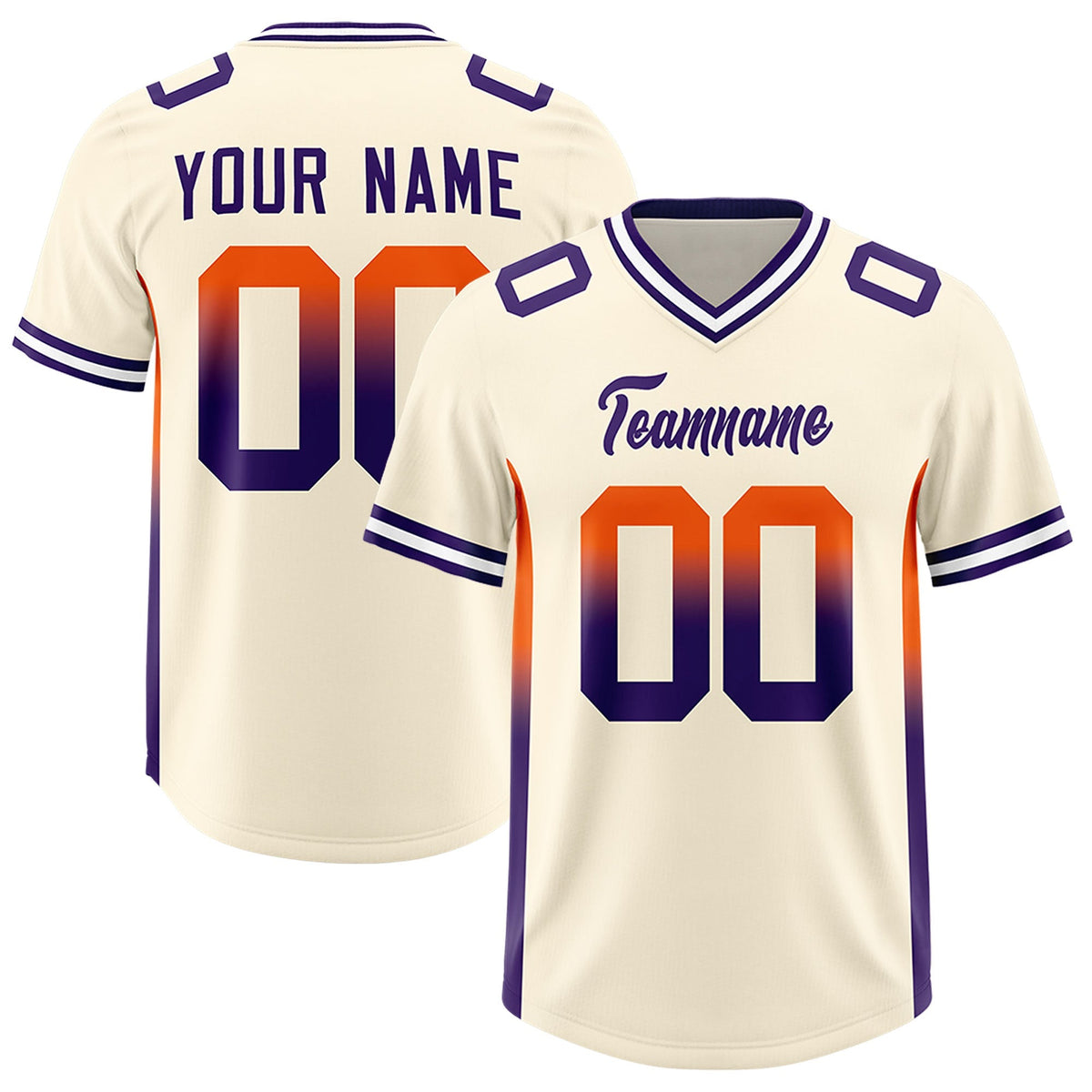 Custom Cream Orange and Purple Sides Gradient Fashion Personalized Team American Football Jersey