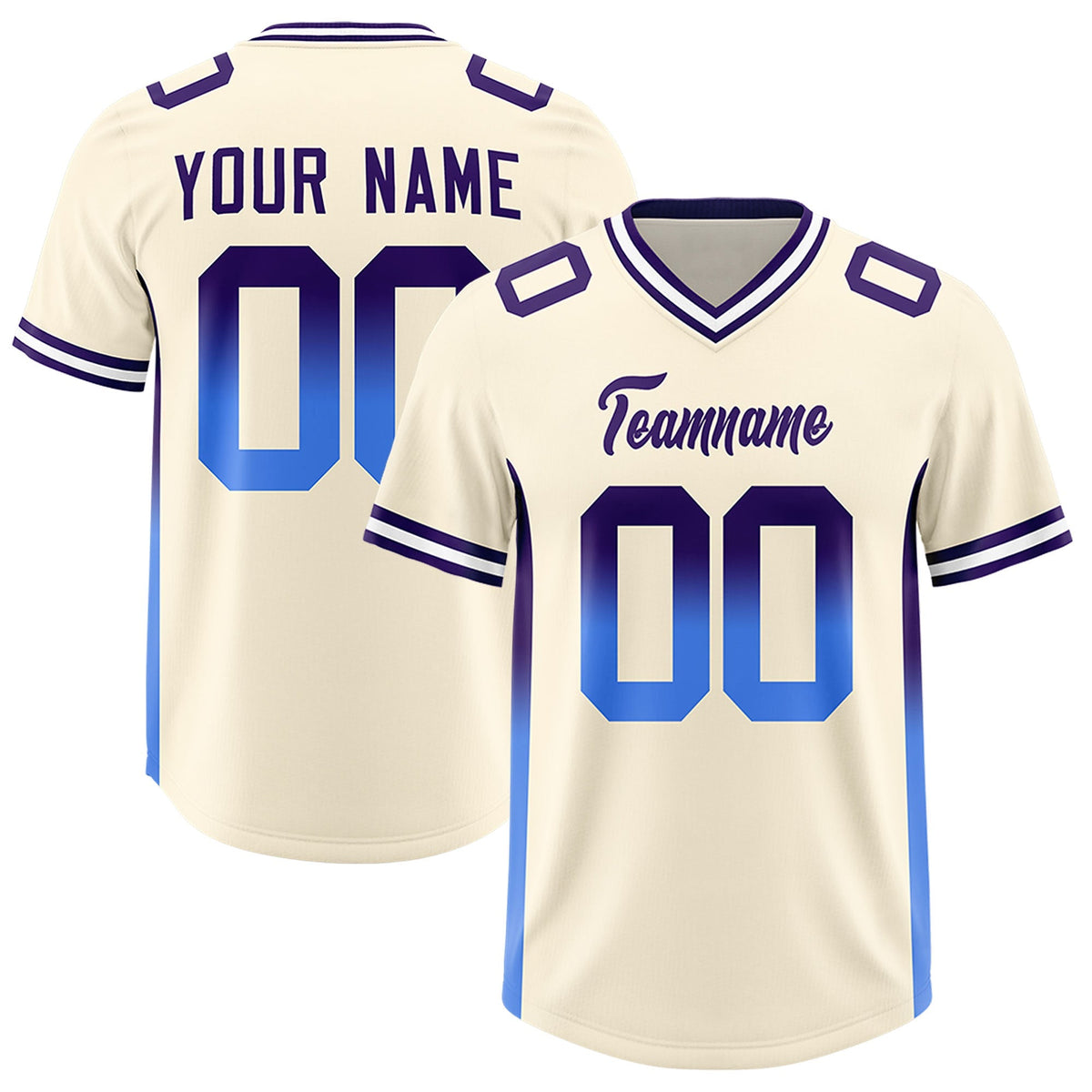 Custom Cream Purple and Powder Blue Sides Gradient Fashion Personalized Team American Football Jersey