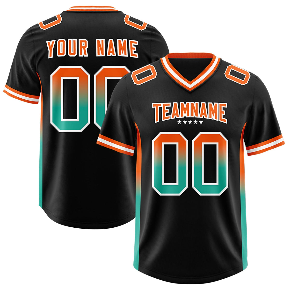 Custom Black Orange and Bright Green Sides Gradient Fashion Personalized Team American Football Jersey