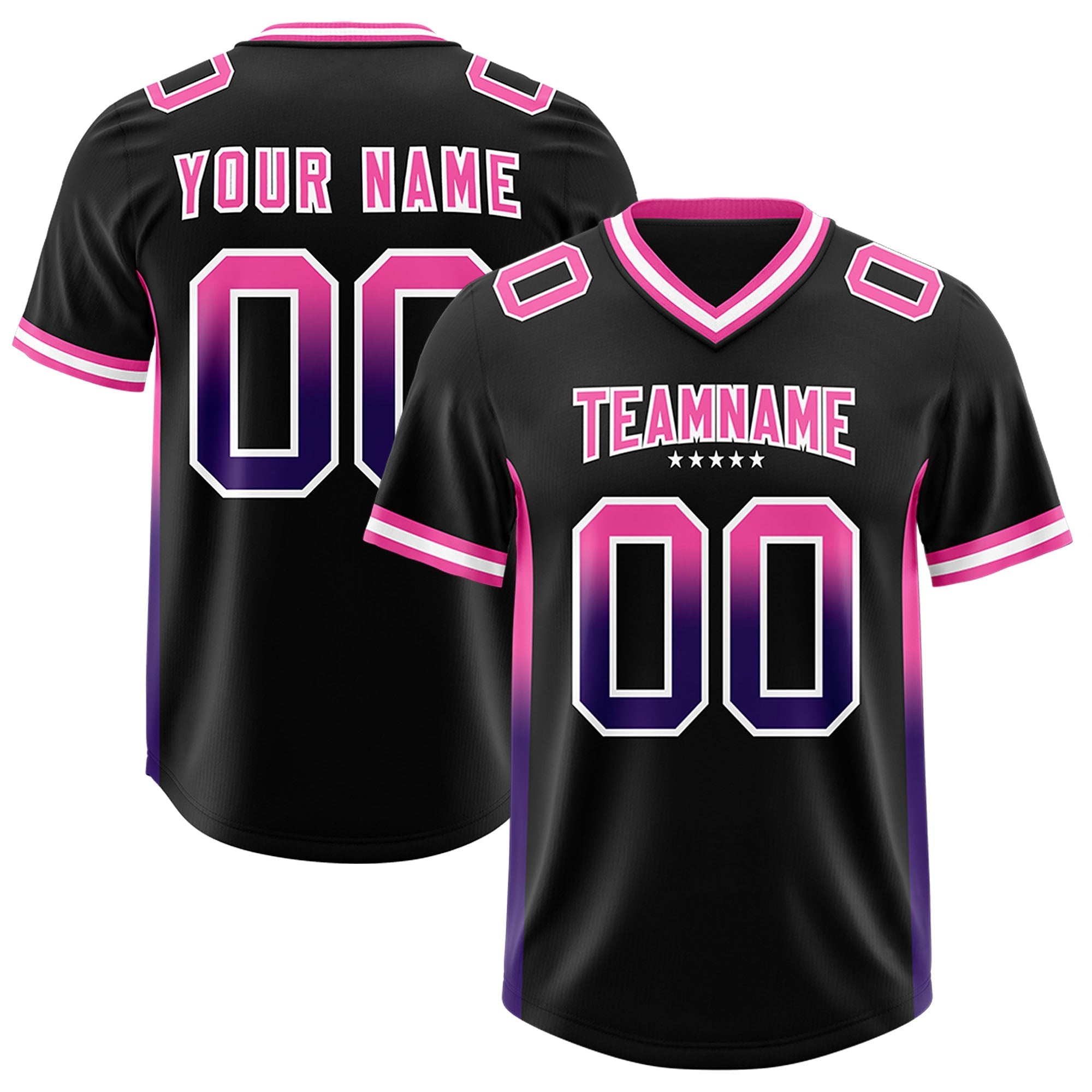 Custom Black Pink and Purple Sides Gradient Fashion Personalized Team American Football Jersey