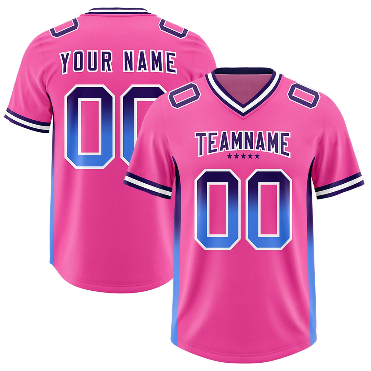 Custom Pink Purple and Powder Blue Sides Gradient Fashion Personalized Team American Football Jersey