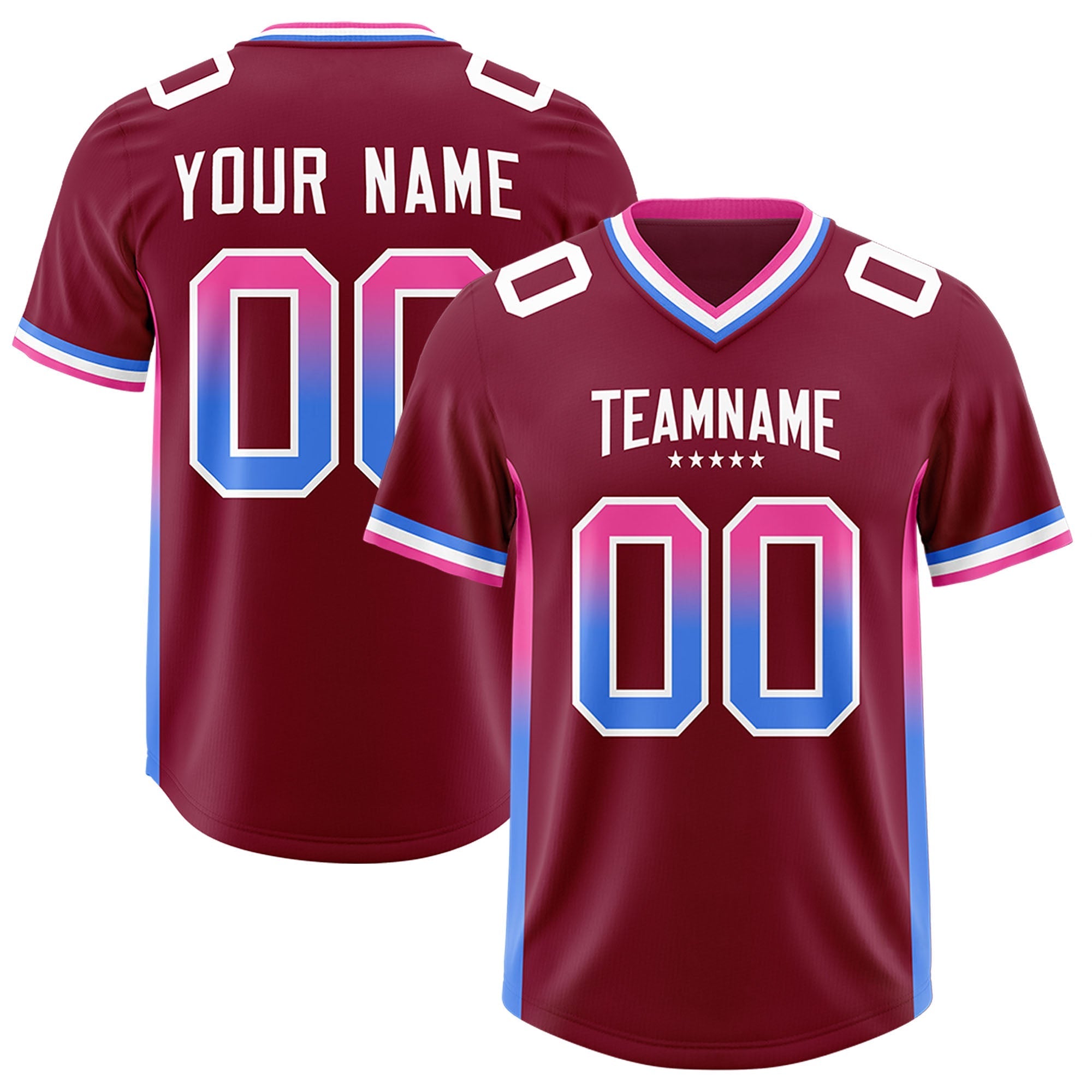 Custom Cardinal Pink and Powder Blue Sides Gradient Fashion Personalized Team American Football Jersey