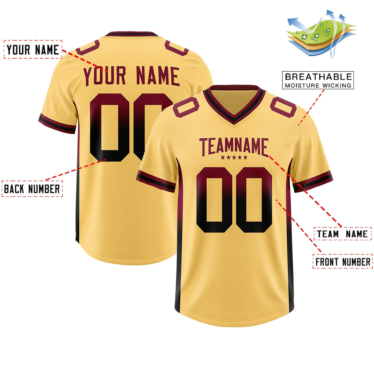 Custom Khaki Cardinal and Black Sides Gradient Fashion Personalized Team American Football Jersey