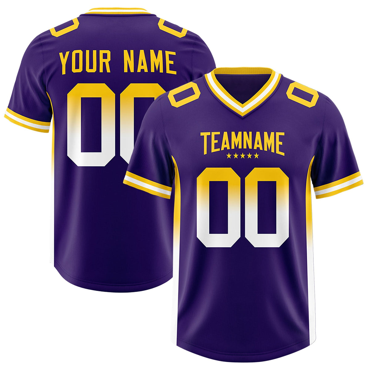 Custom Purple Gold Sides Gradient Fashion Personalized Team American Football Jersey