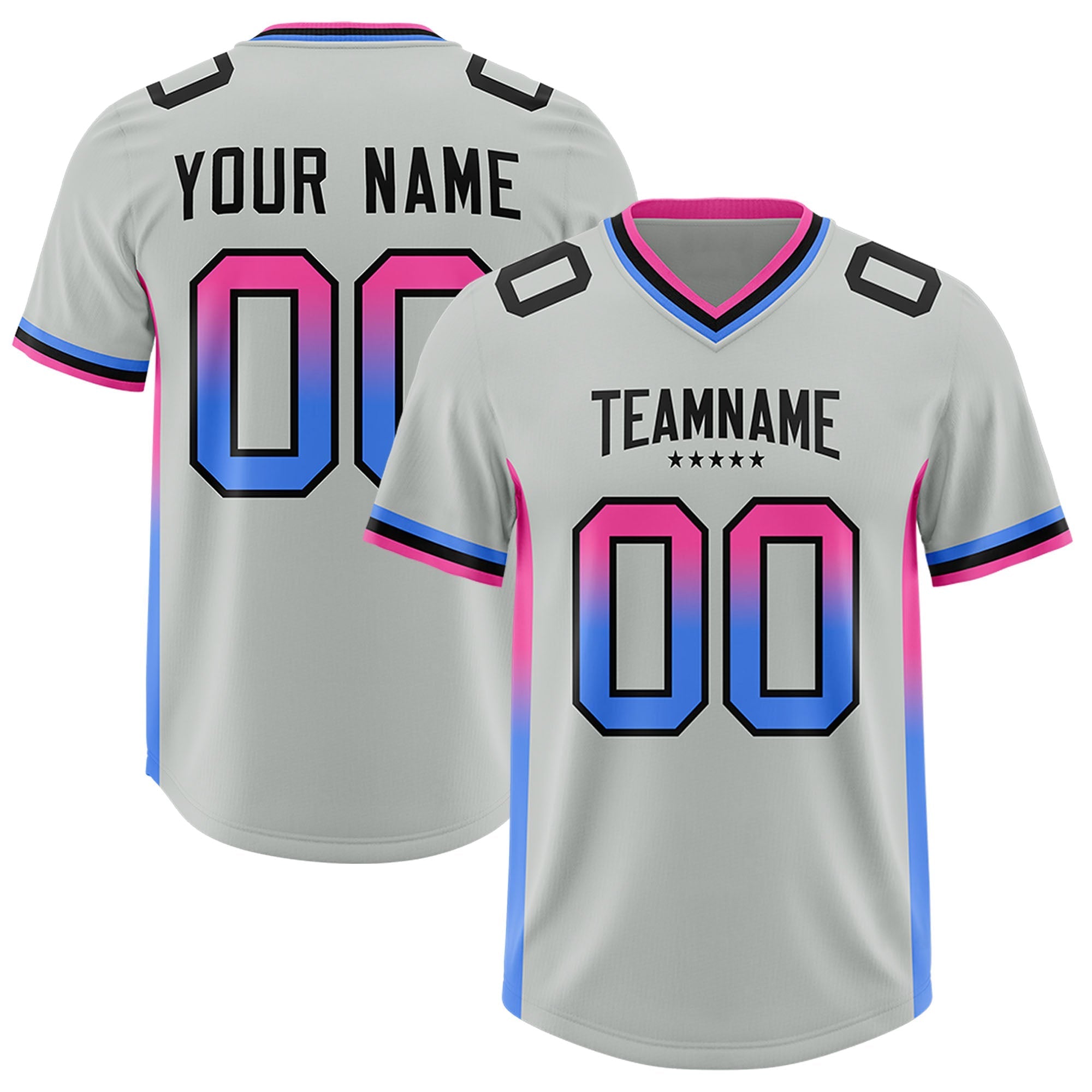 Custom Gray Pink and Powder Blue Sides Gradient Fashion Personalized Team American Football Jersey