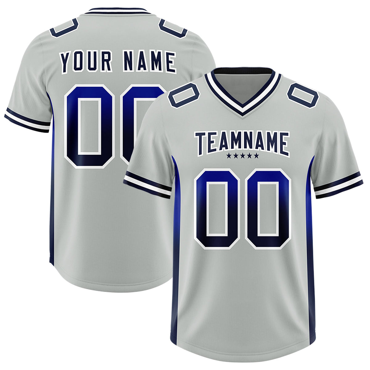 Custom Gray Royal and Navy Sides Gradient Fashion Personalized Team American Football Jersey