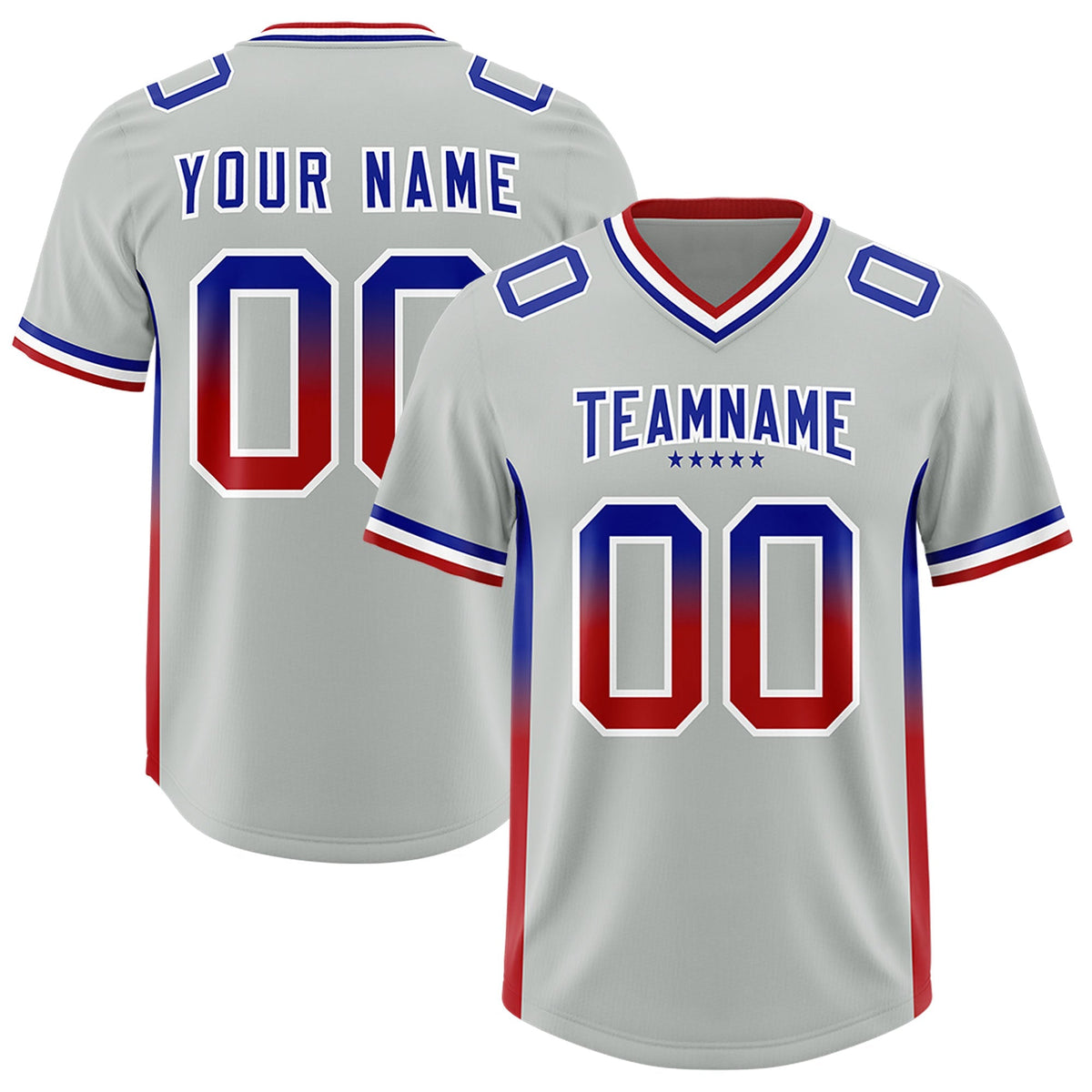 Custom Gray Royal and Red Sides Gradient Fashion Personalized Team American Football Jersey