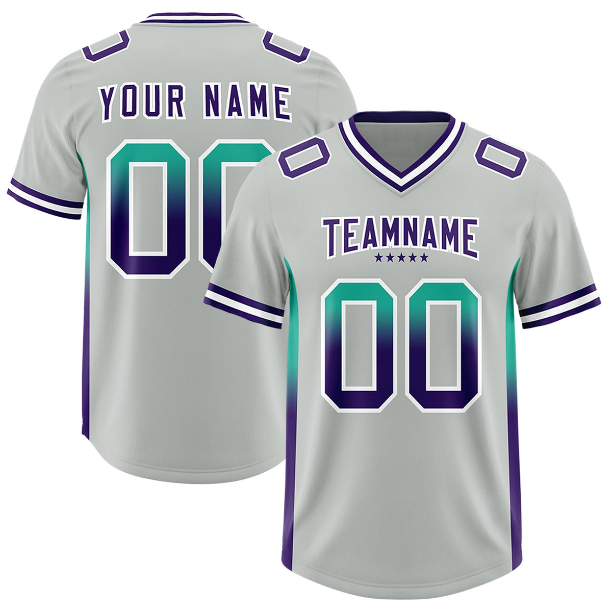 Custom Gray Bright Green and Purple Sides Gradient Fashion Personalized Team American Football Jersey