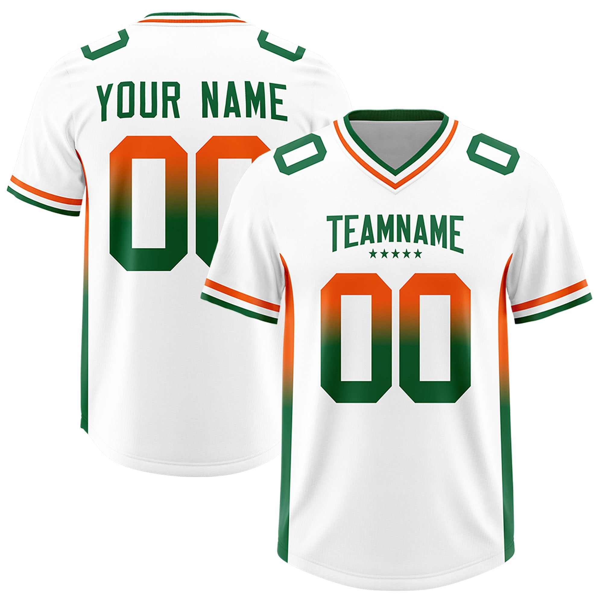 Custom White Orange and Kelly Green Sides Gradient Fashion Personalized Team American Football Jersey