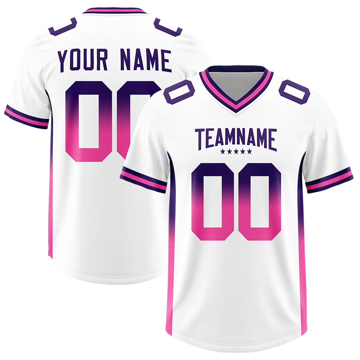 Custom White Purple and Pink Sides Gradient Fashion Personalized Team American Football Jersey