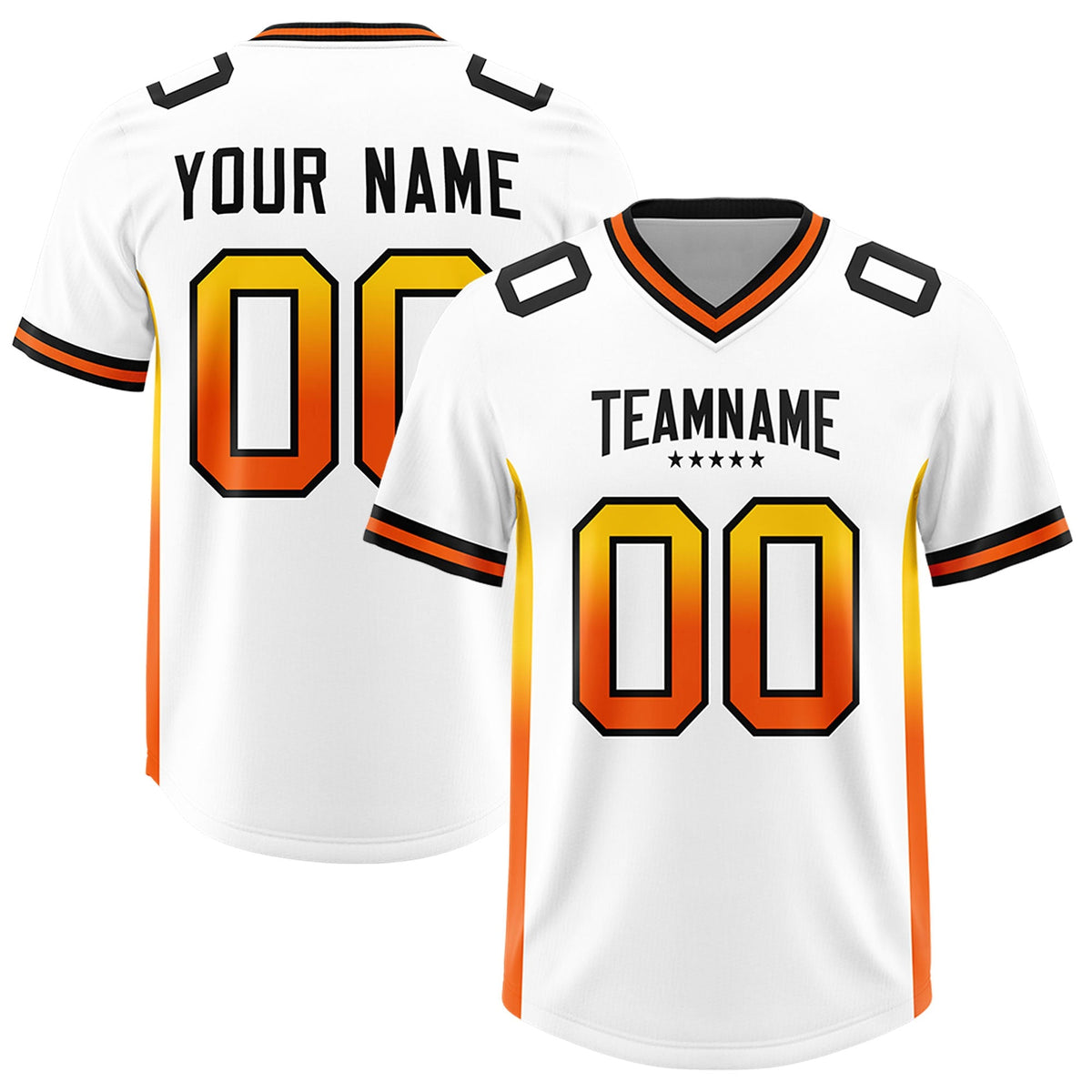 Custom White Gold Sides Gradient Fashion Personalized Team American Football Jersey