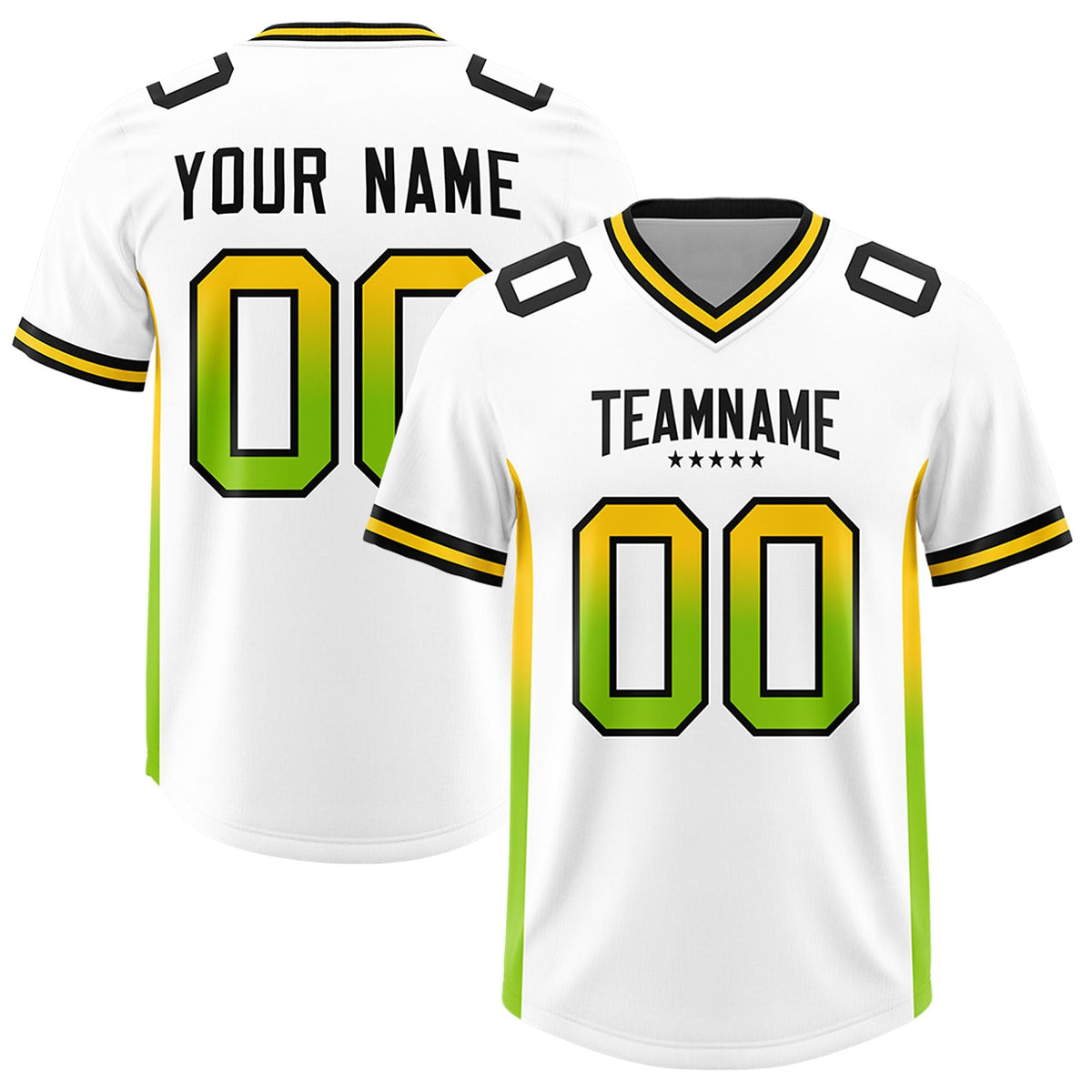 Custom White Gold Sides Gradient Fashion Personalized Team American Football Jersey
