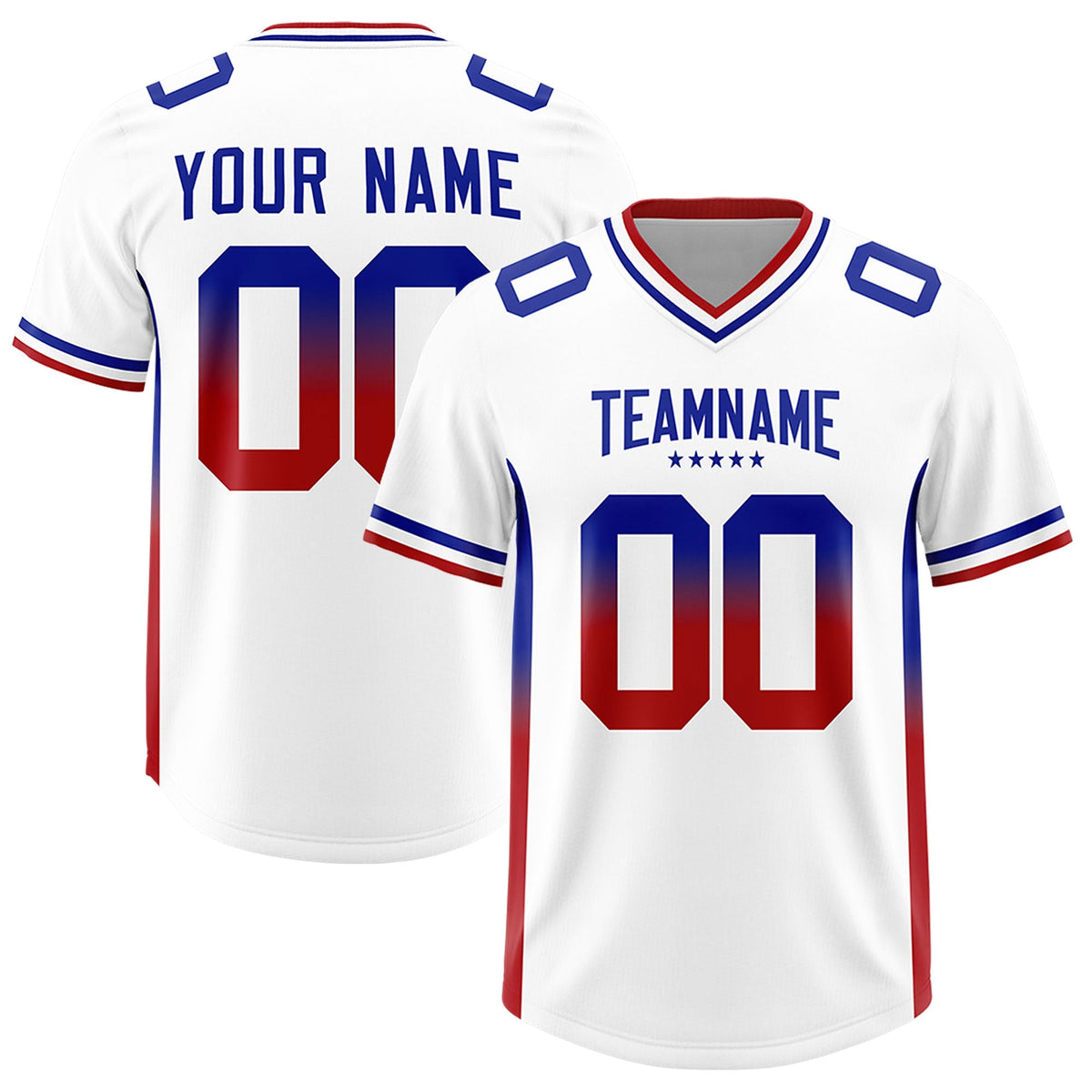 Custom White Royal and Red Sides Gradient Fashion Personalized Team American Football Jersey