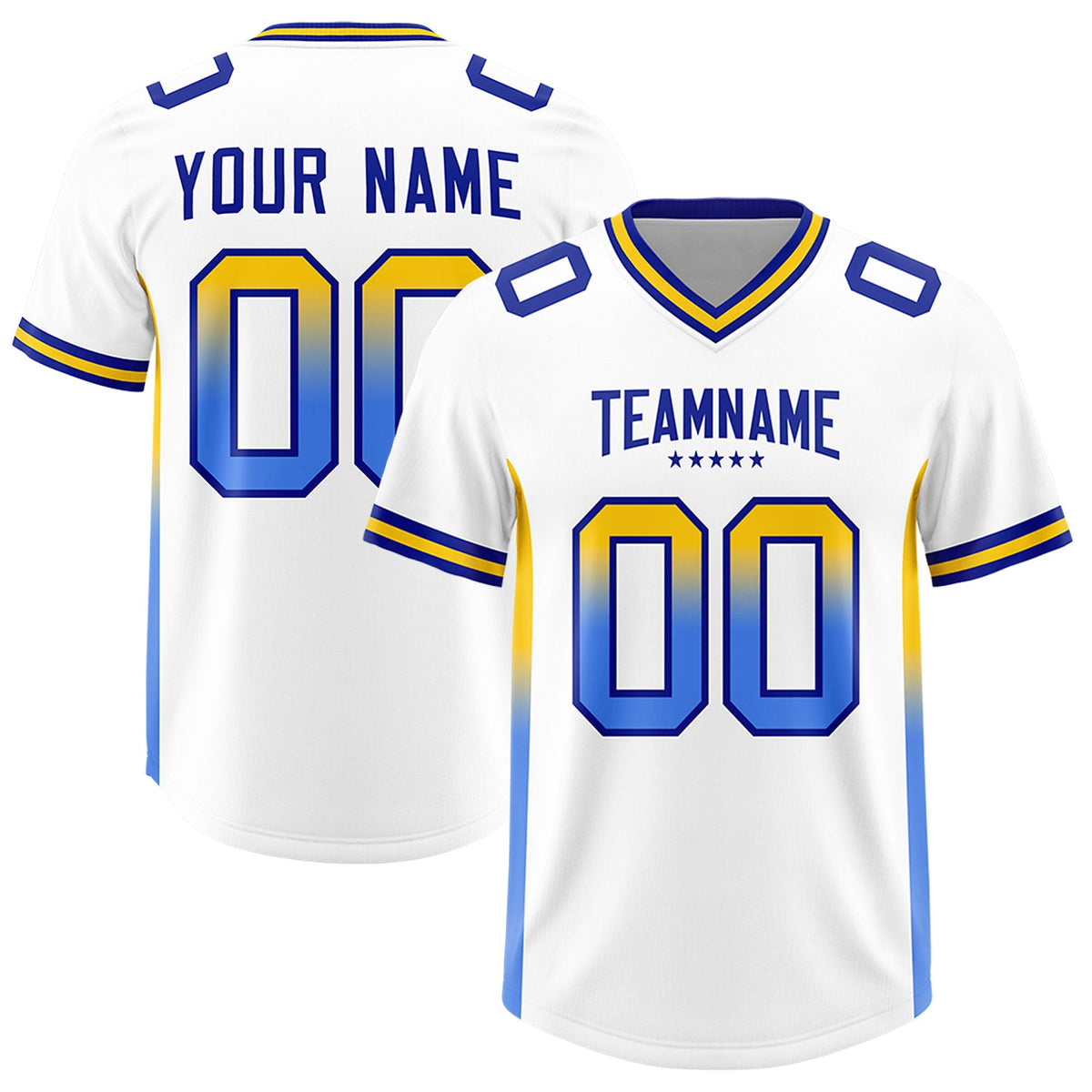 Custom White Gold Sides Gradient Fashion Personalized Team American Football Jersey
