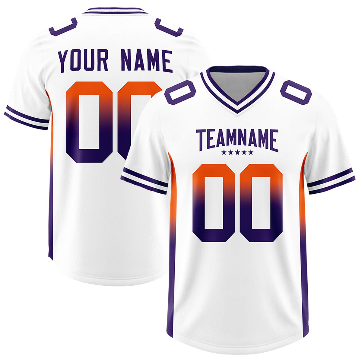 Custom White Orange and Purple Sides Gradient Fashion Personalized Team American Football Jersey