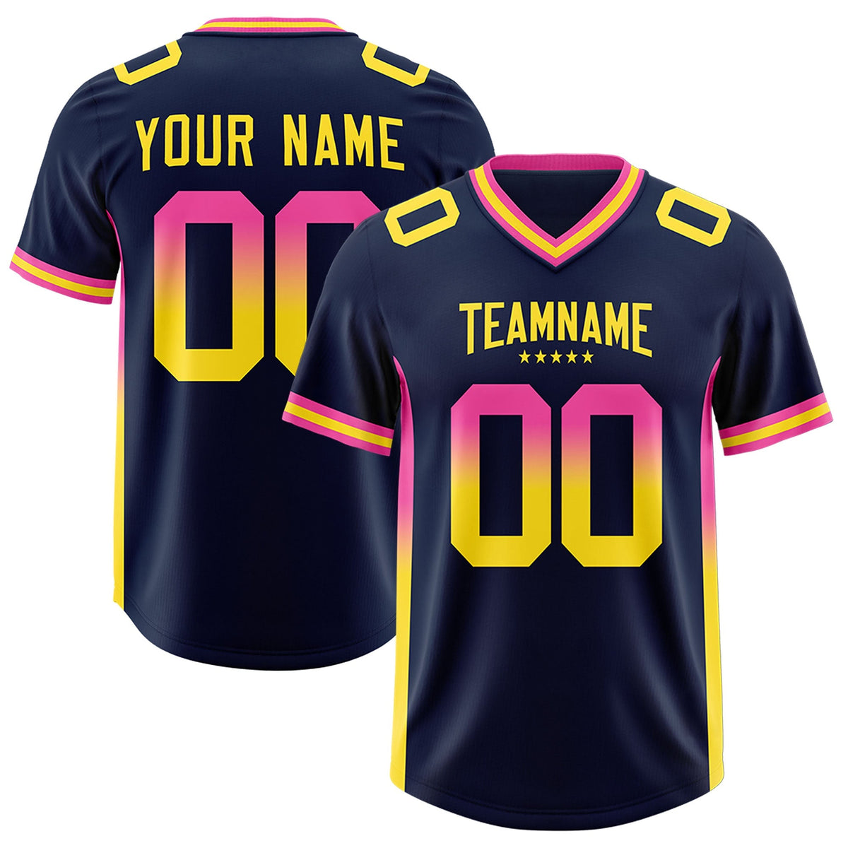 Custom Navy Pink and Gold Sides Gradient Fashion Personalized Team American Football Jersey