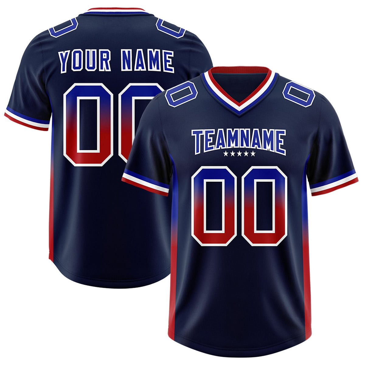 Custom Navy Royal and Red Sides Gradient Fashion Personalized Team American Football Jersey