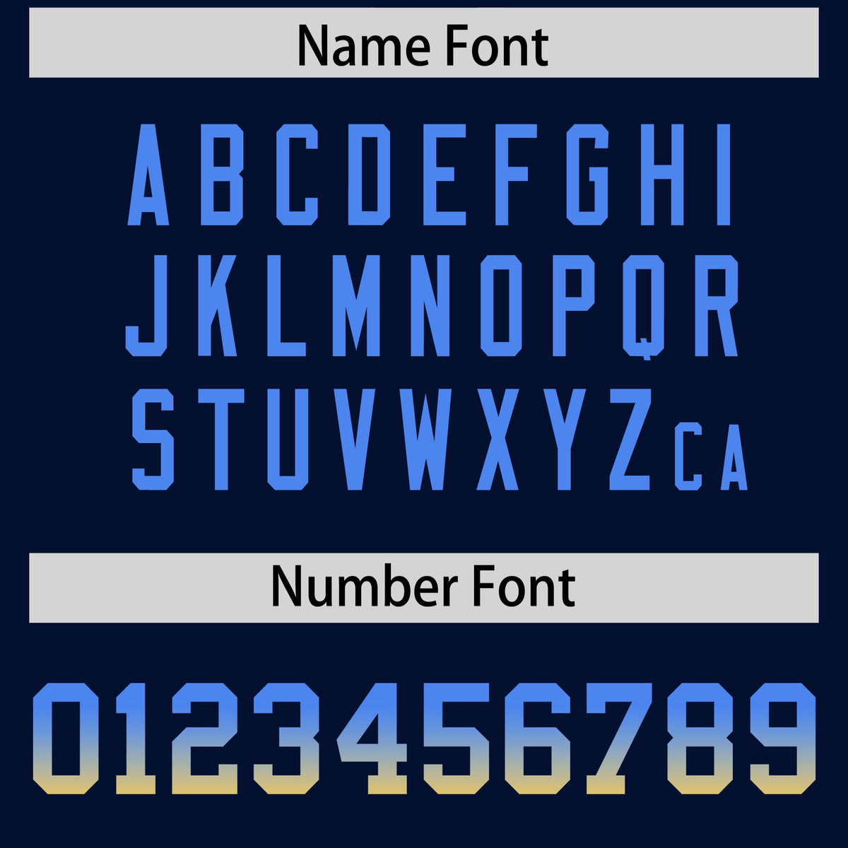 Custom Navy Powder Blue and Gold Sides Gradient Fashion Personalized Team American Football Jersey