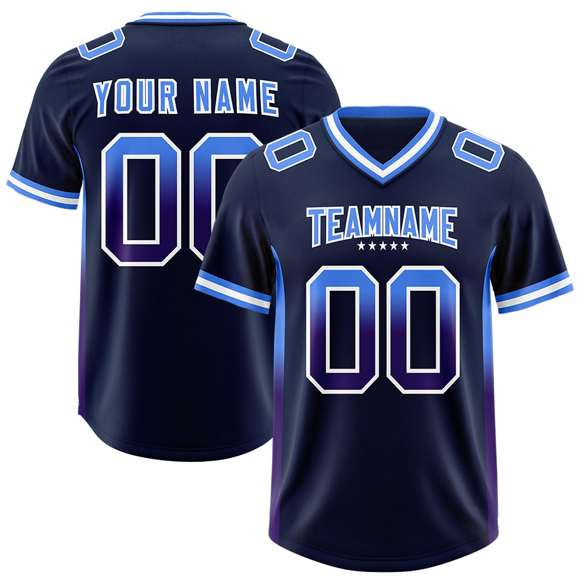 Custom Navy Powder Blue and Purple Sides Gradient Fashion Personalized Team American Football Jersey