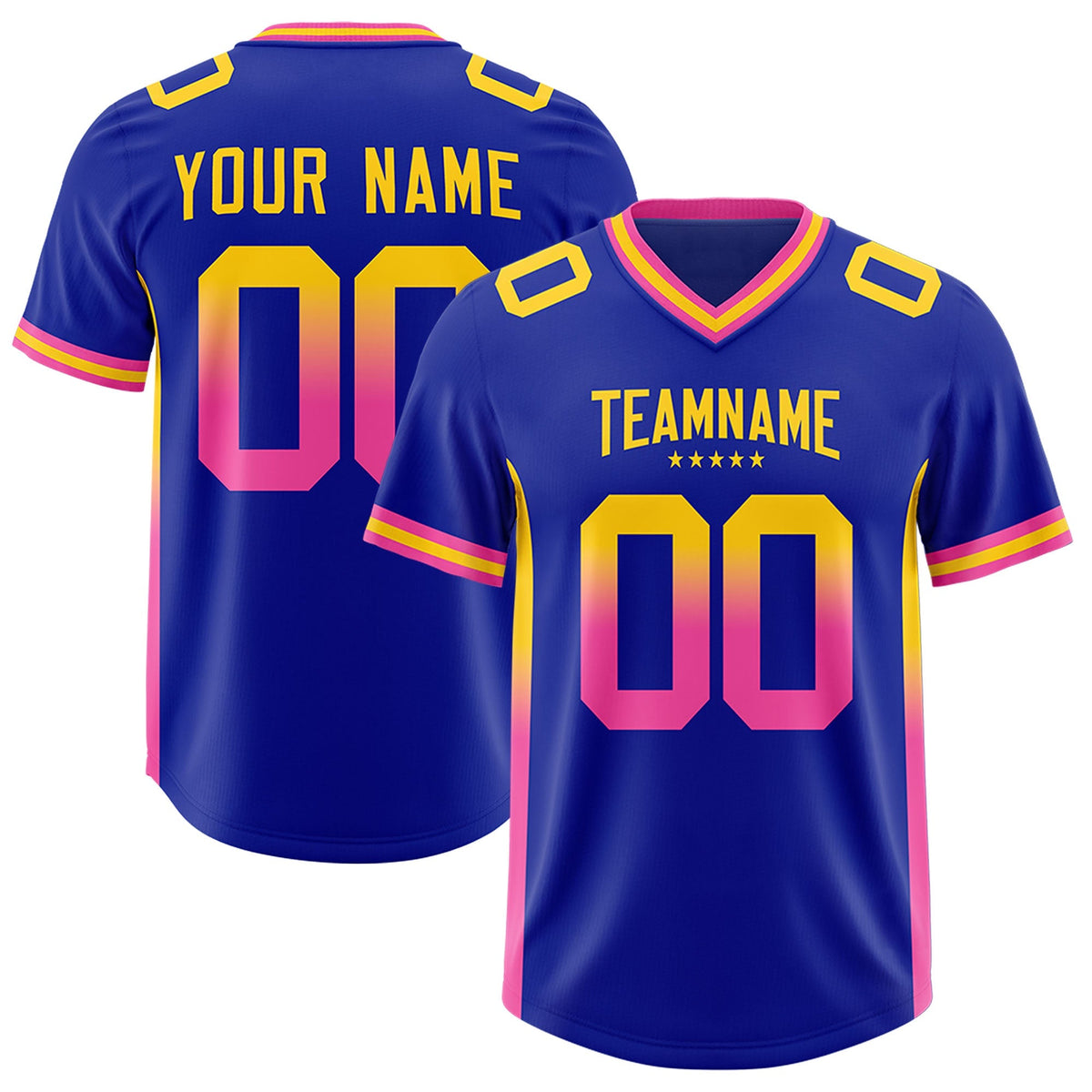 Custom Royal Gold Sides Gradient Fashion Personalized Team American Football Jersey