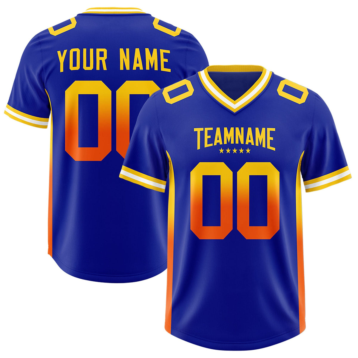 Custom Royal Gold Sides Gradient Fashion Personalized Team American Football Jersey