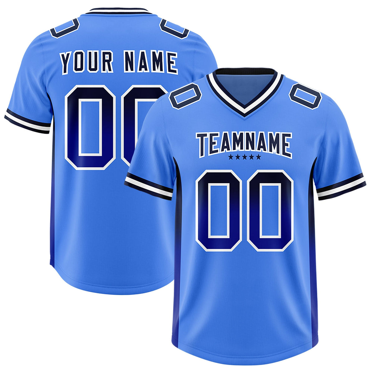 Custom Powder Blue Navy and Royal Sides Gradient Fashion Personalized Team American Football Jersey