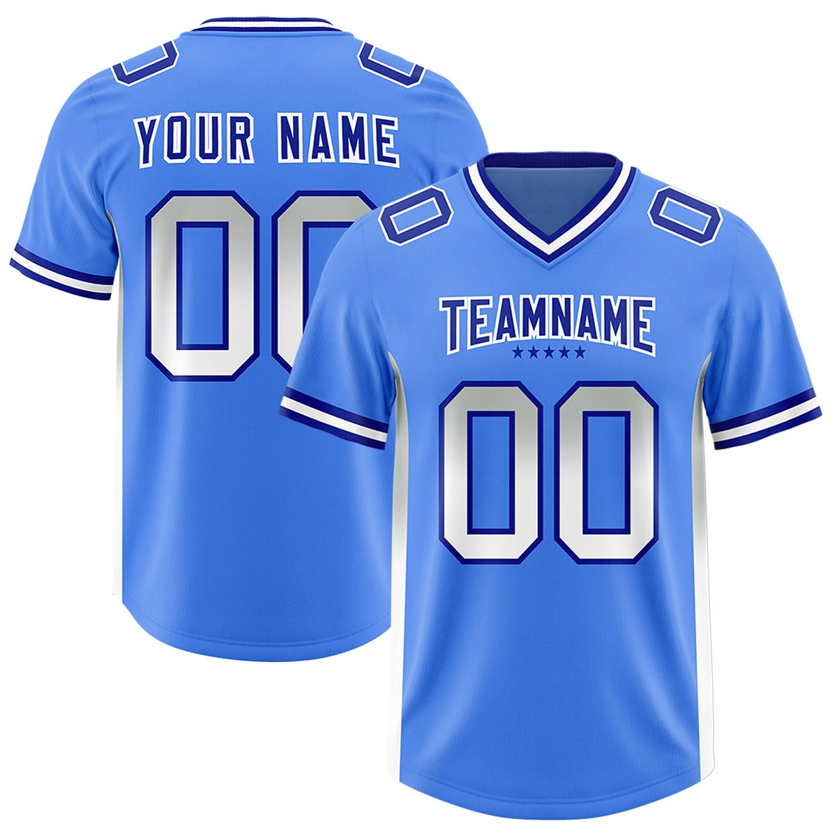 Custom Powder Blue Gray and White Sides Gradient Fashion Personalized Team American Football Jersey