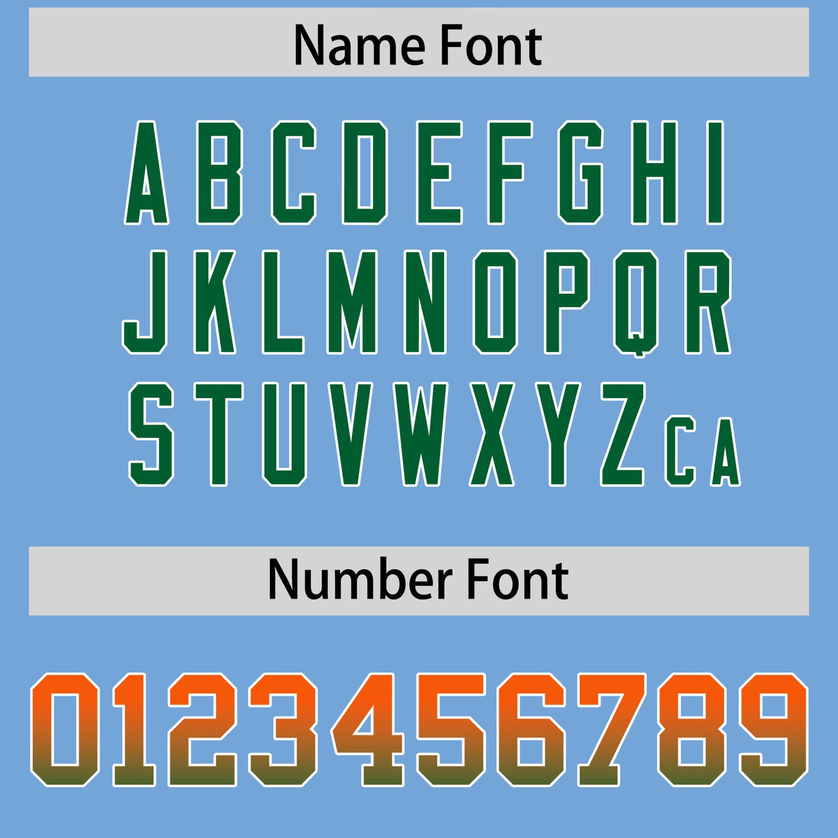 Custom Powder Blue Orange and Kelly Green Sides Gradient Fashion Personalized Team American Football Jersey