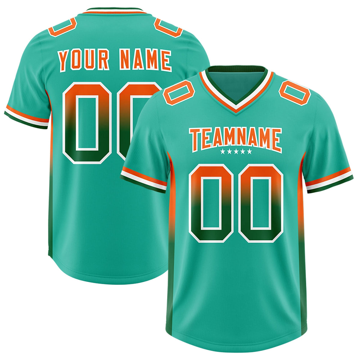 Custom Bright Green Orange and Kelly Green Sides Gradient Fashion Personalized Team American Football Jersey