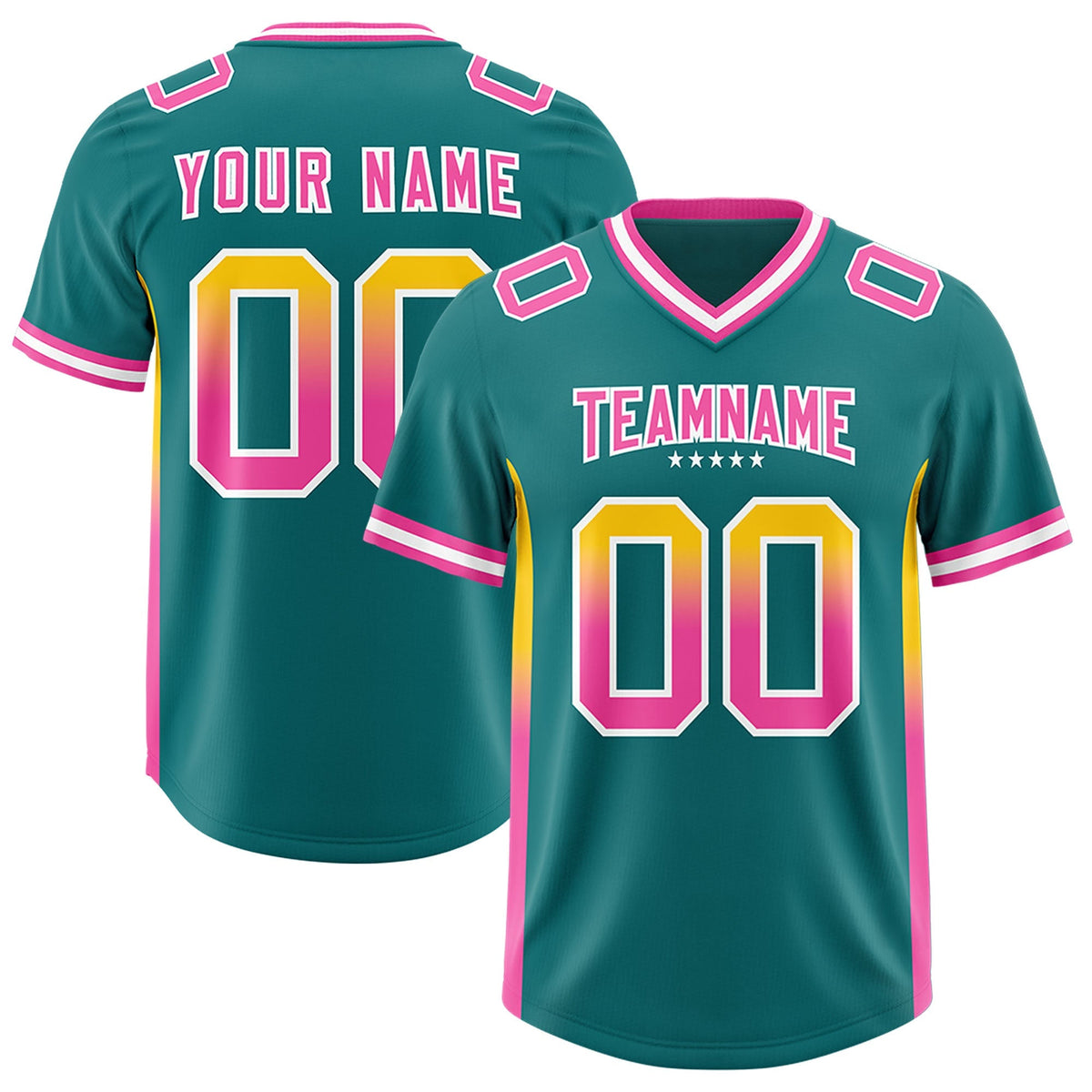 Custom Aqua Gold Sides Gradient Fashion Personalized Team American Football Jersey
