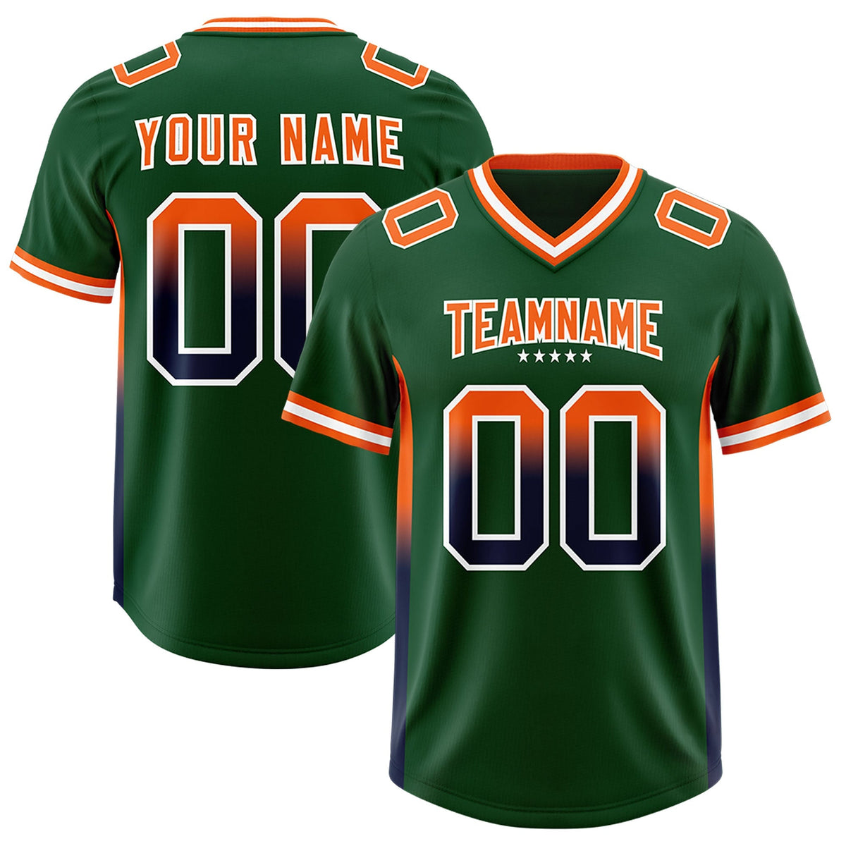 Custom Green Orange and Navy Sides Gradient Fashion Personalized Team American Football Jersey
