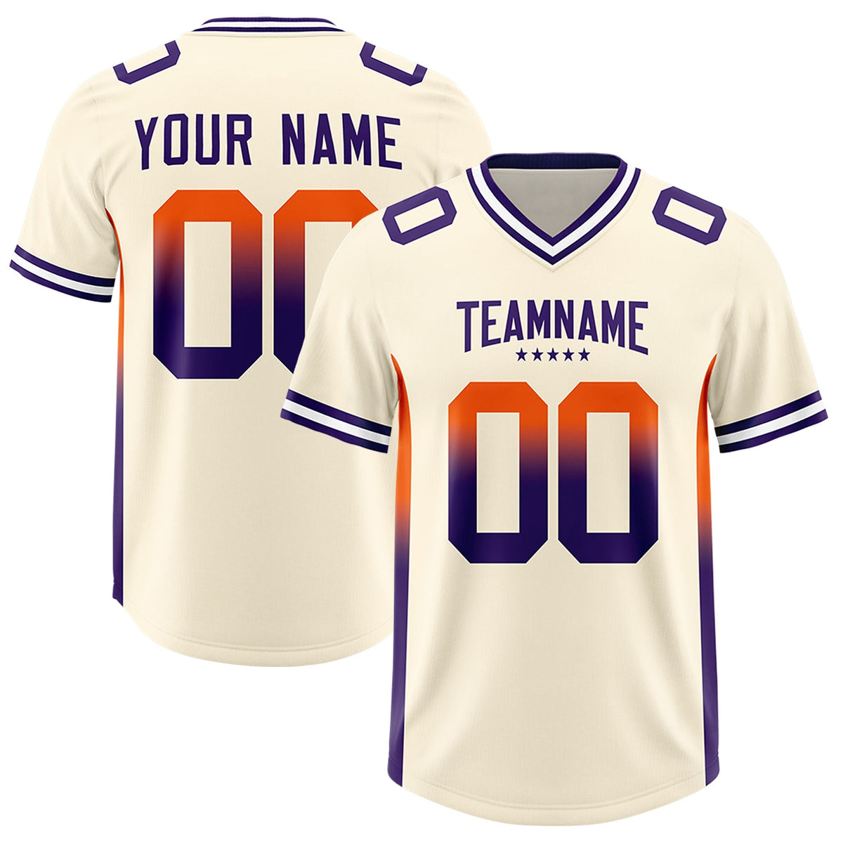 Custom Cream Orange and Purple Sides Gradient Fashion Personalized Team American Football Jersey