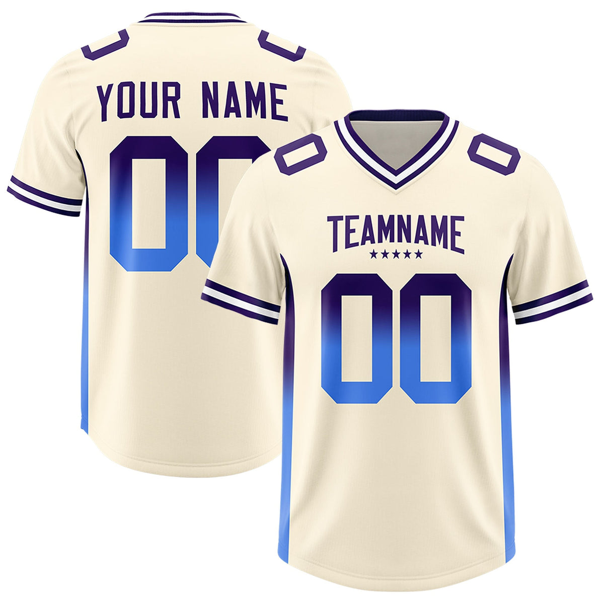 Custom Cream Purple and Powder Blue Sides Gradient Fashion Personalized Team American Football Jersey