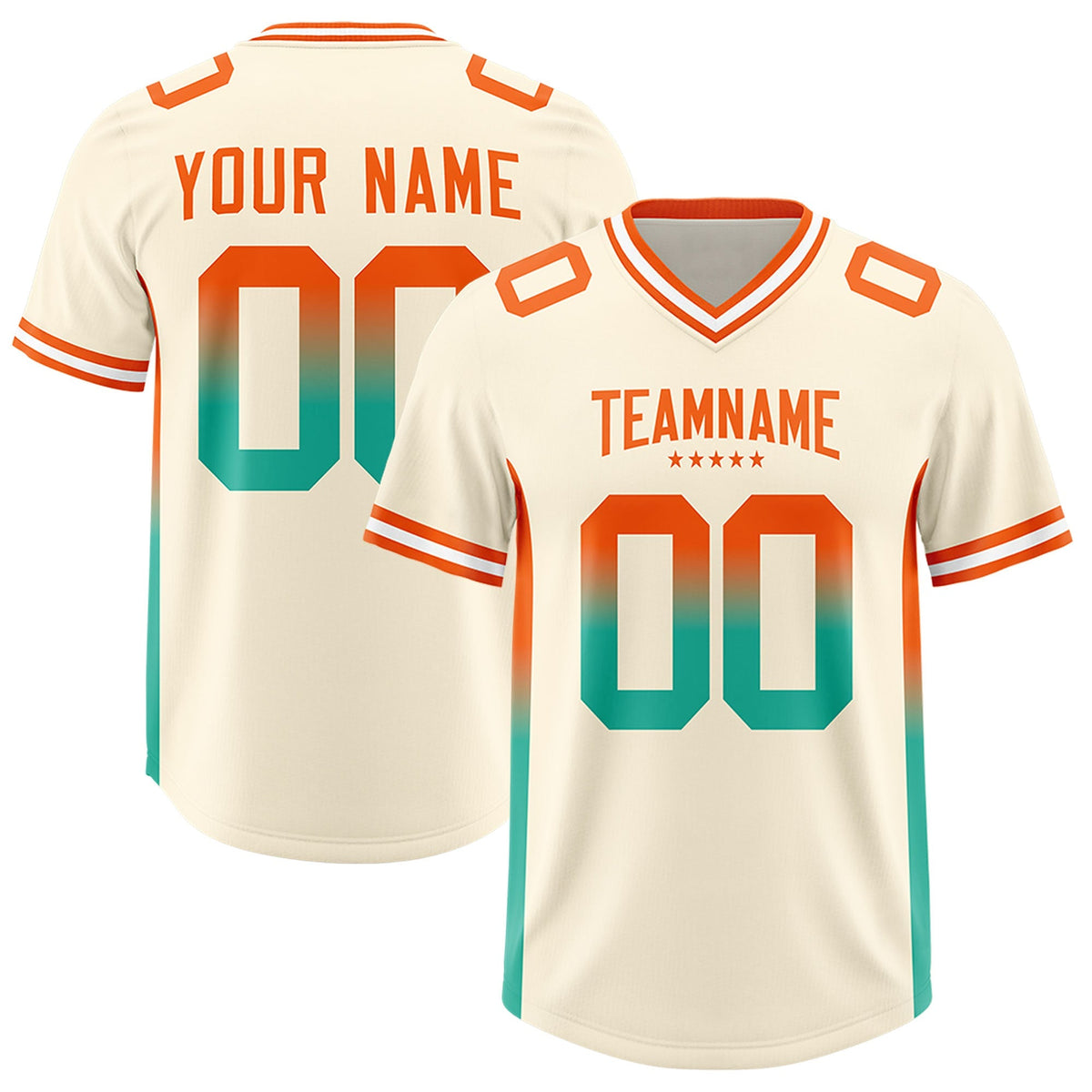 Custom Cream Orange and Bright Green Sides Gradient Fashion Personalized Team American Football Jersey