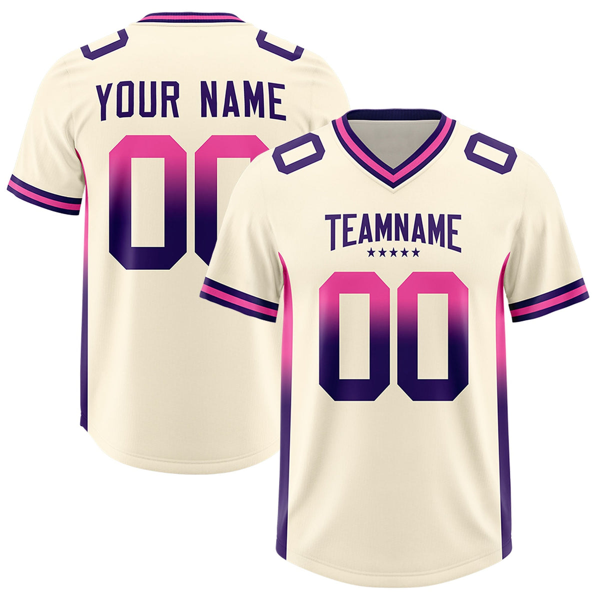 Custom Cream Pink and Purple Sides Gradient Fashion Personalized Team American Football Jersey