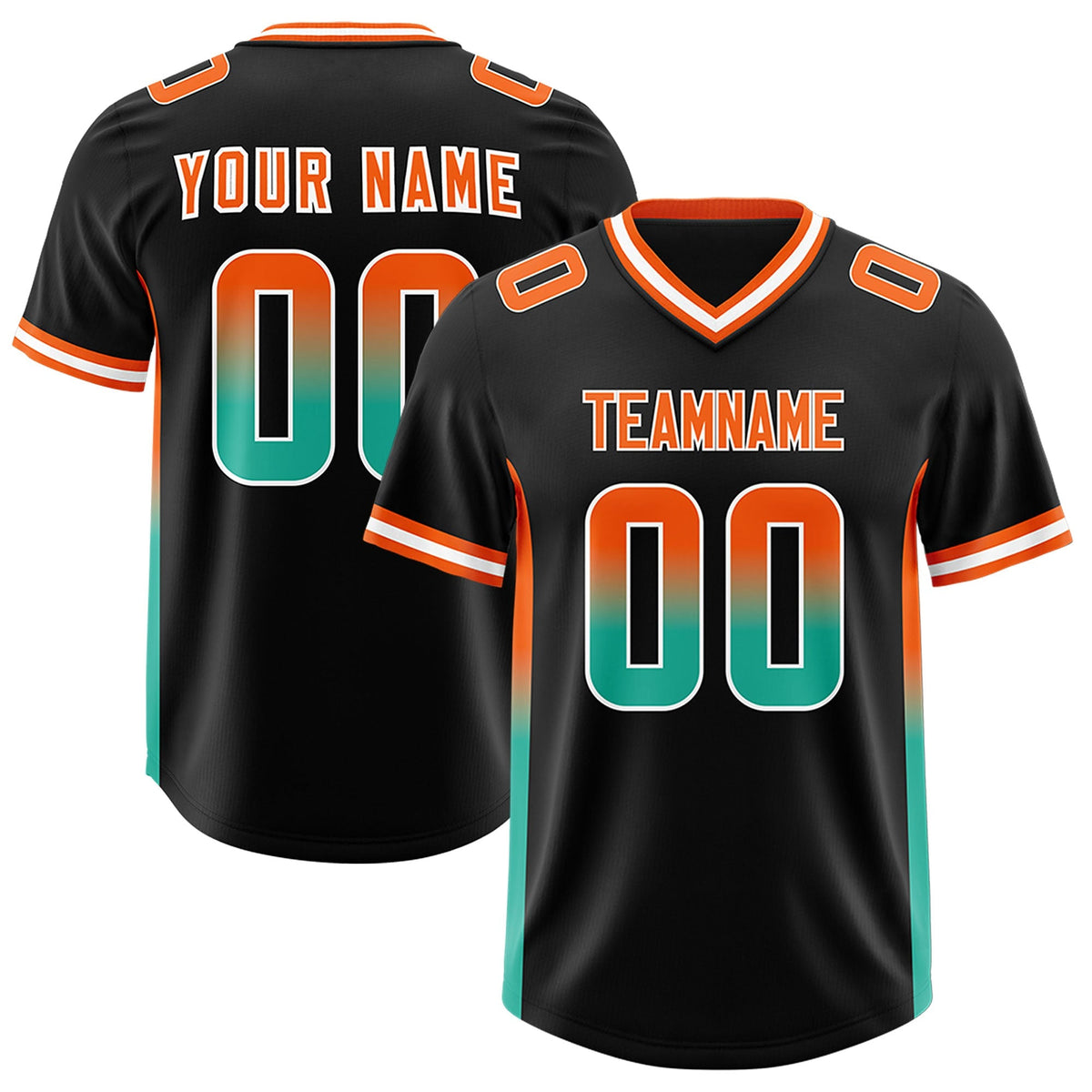 Custom Black Orange and Bright Green Sides Gradient Fashion Personalized Team American Football Jersey