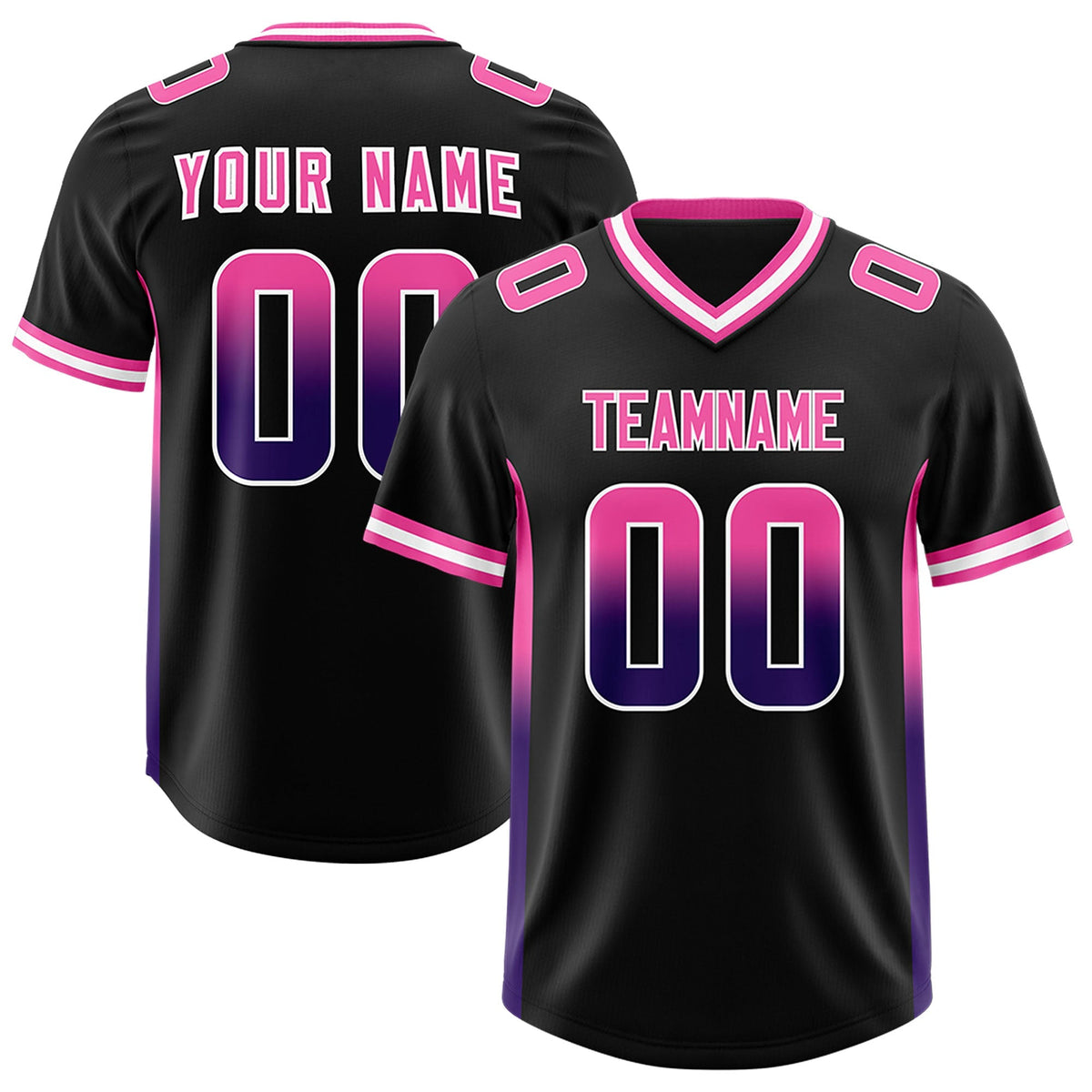 Custom Black Pink and Purple Sides Gradient Fashion Personalized Team American Football Jersey