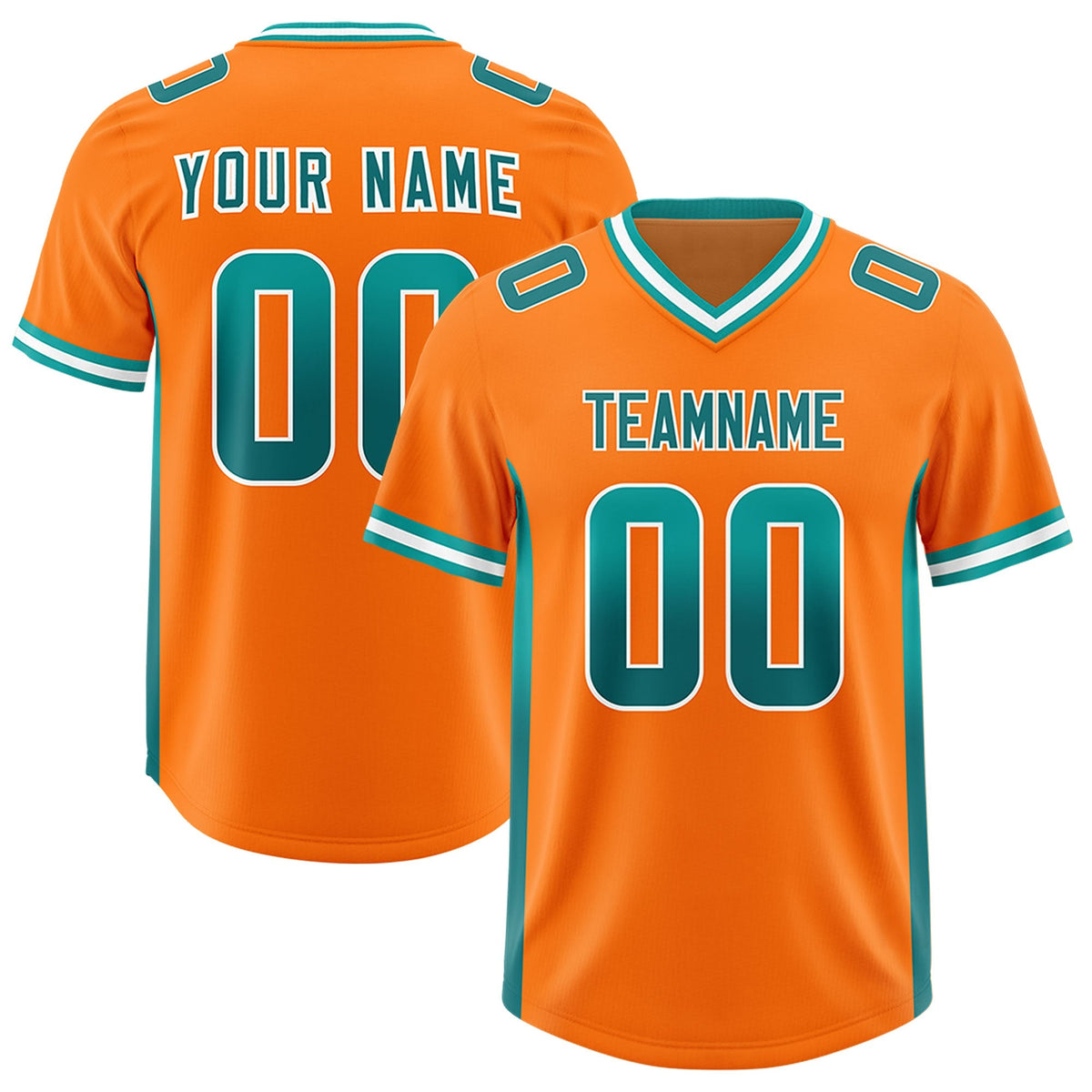 Custom Orange Aqua and Aqua Sides Gradient Fashion Personalized Team American Football Jersey