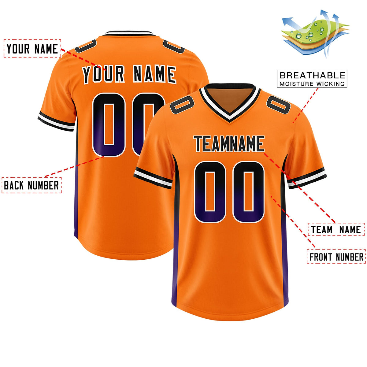 Custom Orange Black and Purple Sides Gradient Fashion Personalized Team American Football Jersey
