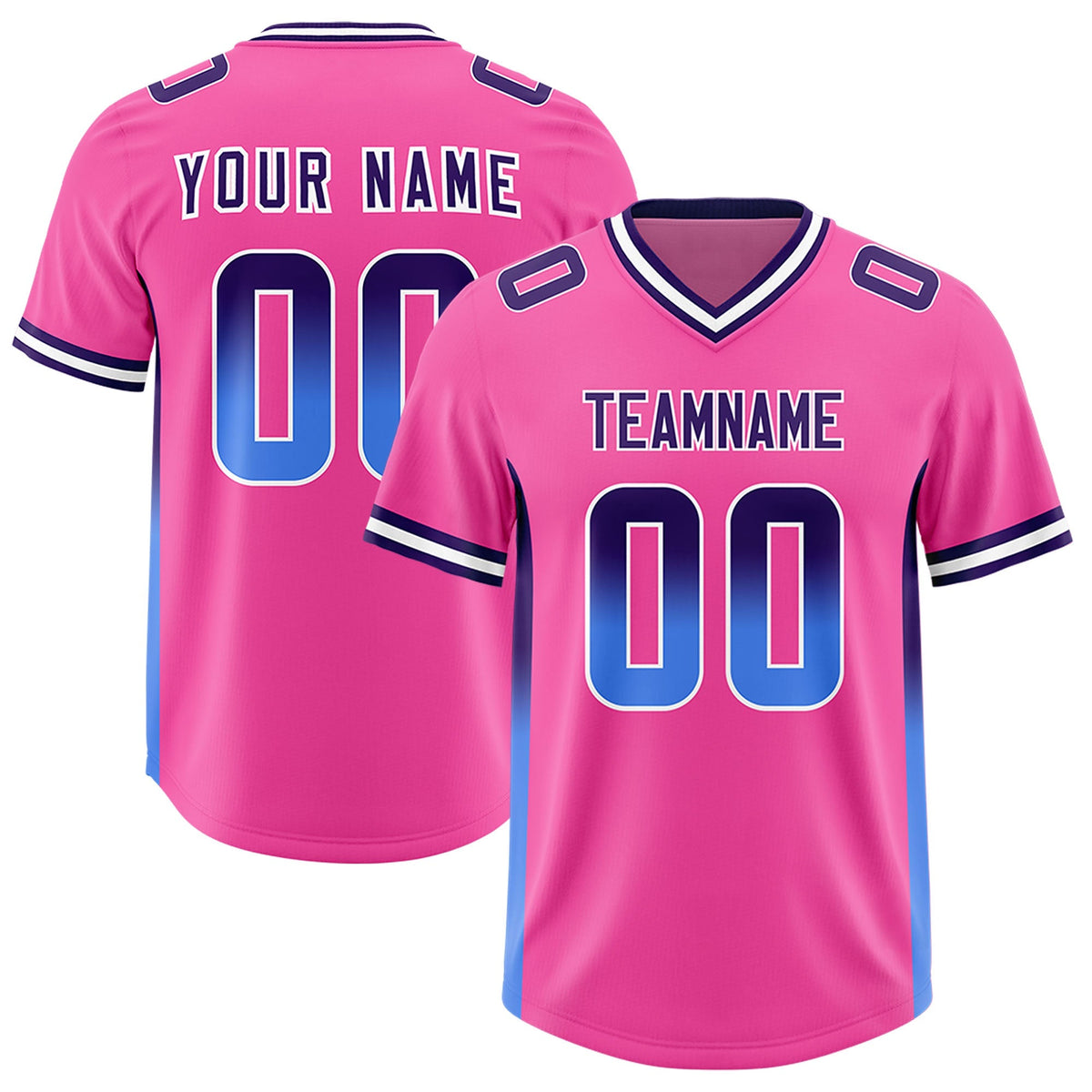 Custom Pink Purple and Powder Blue Sides Gradient Fashion Personalized Team American Football Jersey