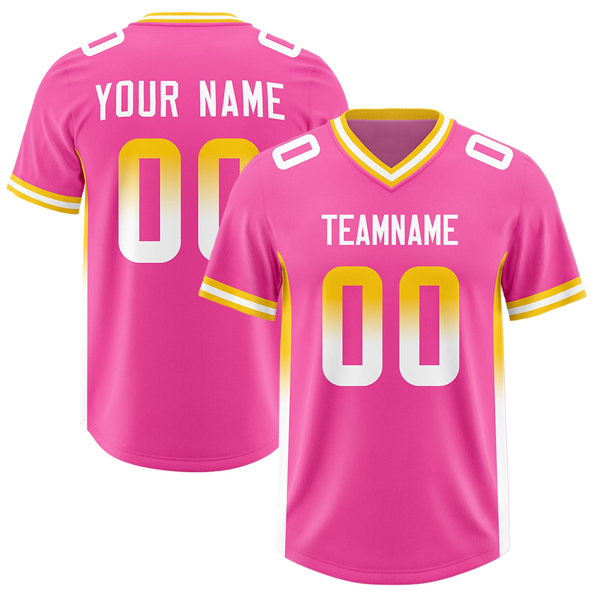 Custom Pink Gold Sides Gradient Fashion Personalized Team American Football Jersey