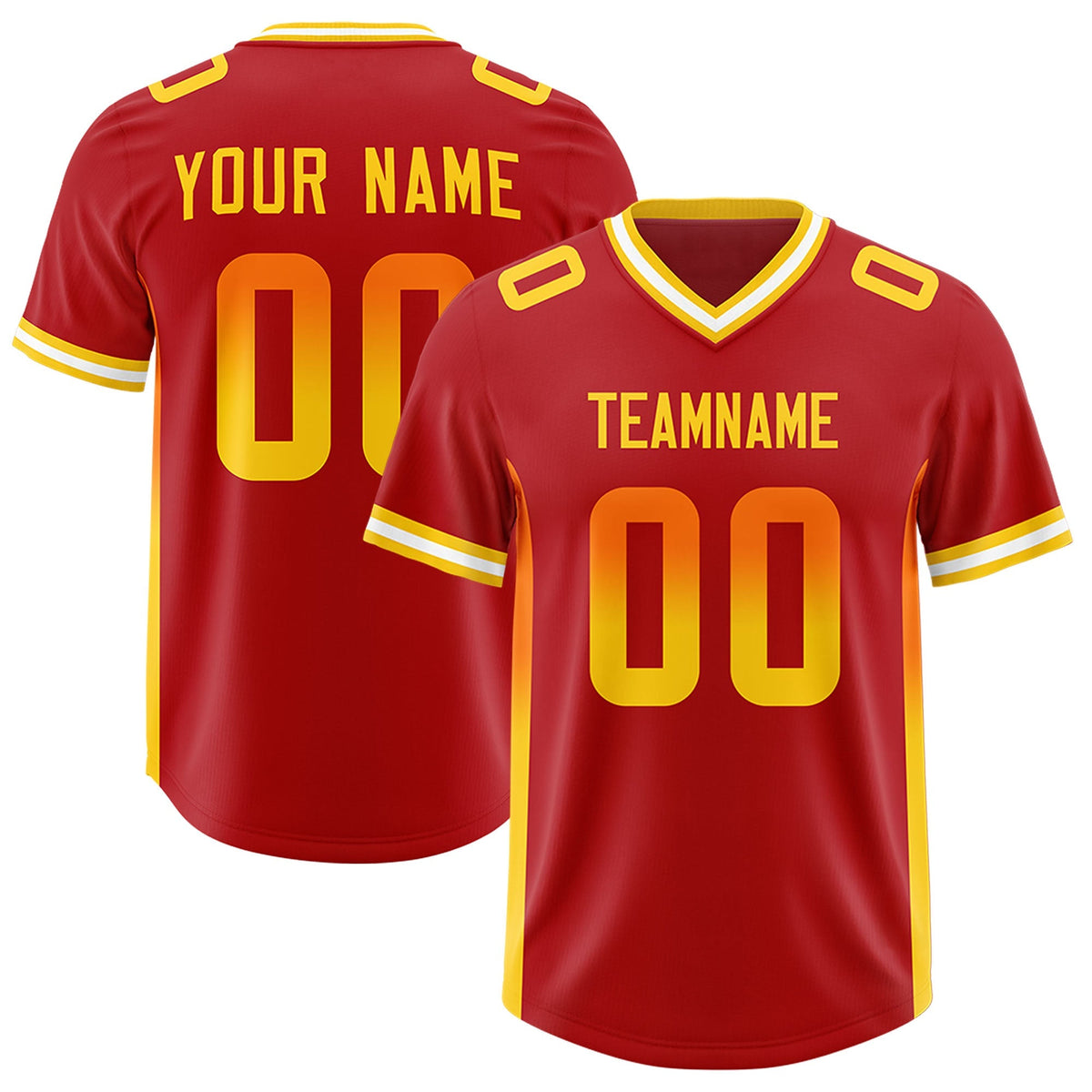 Custom Red Orange and Gold Sides Gradient Fashion Personalized Team American Football Jersey
