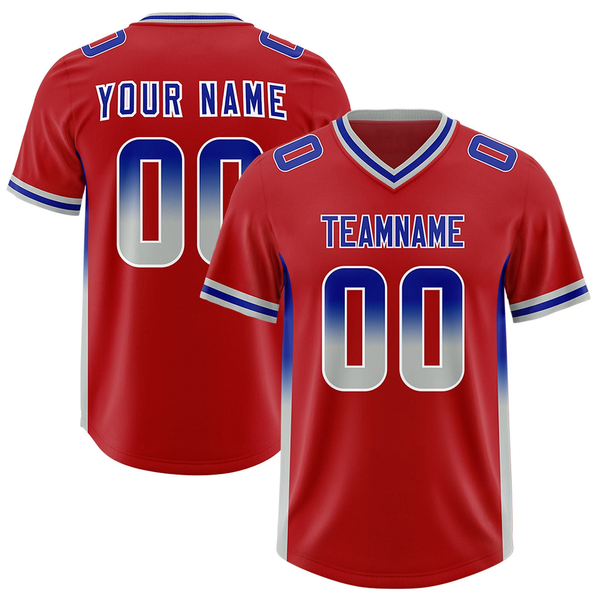 Custom Red Royal and Gray Sides Gradient Fashion Personalized Team American Football Jersey