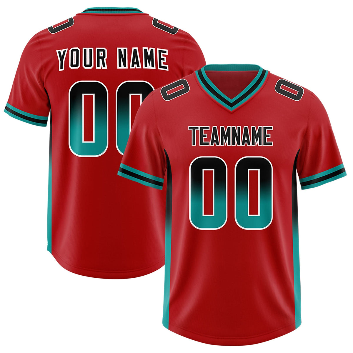 Custom Red Black and Aqua Sides Gradient Fashion Personalized Team American Football Jersey