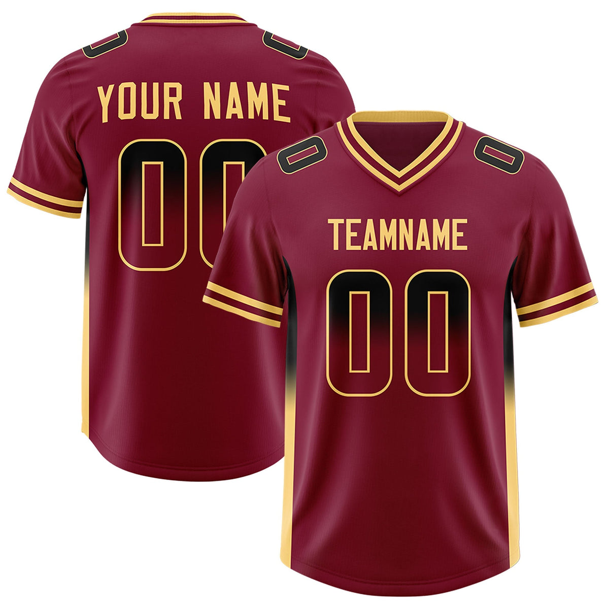 Custom Cardinal Black and Khaki Sides Gradient Fashion Personalized Team American Football Jersey