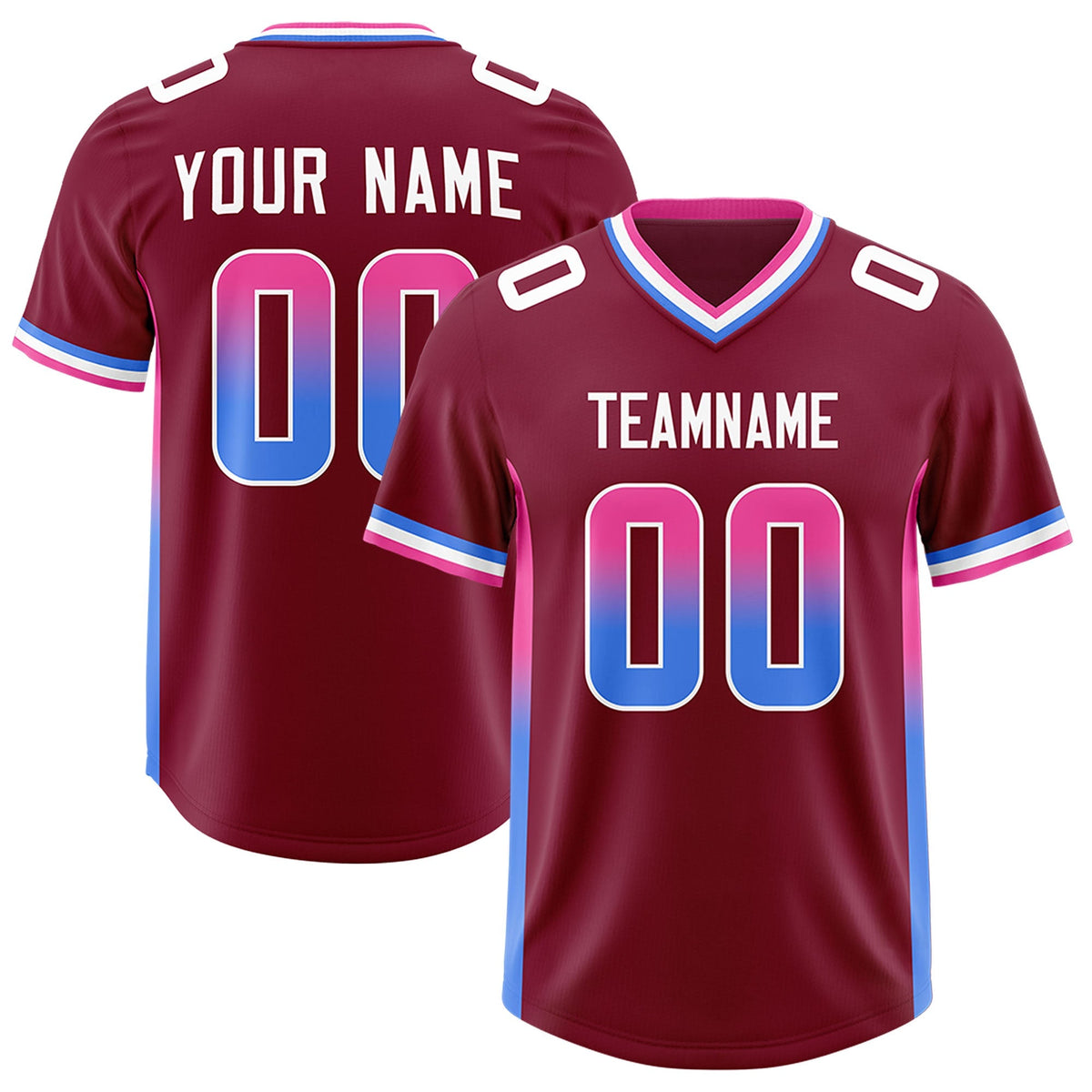 Custom Cardinal Pink and Powder Blue Sides Gradient Fashion Personalized Team American Football Jersey