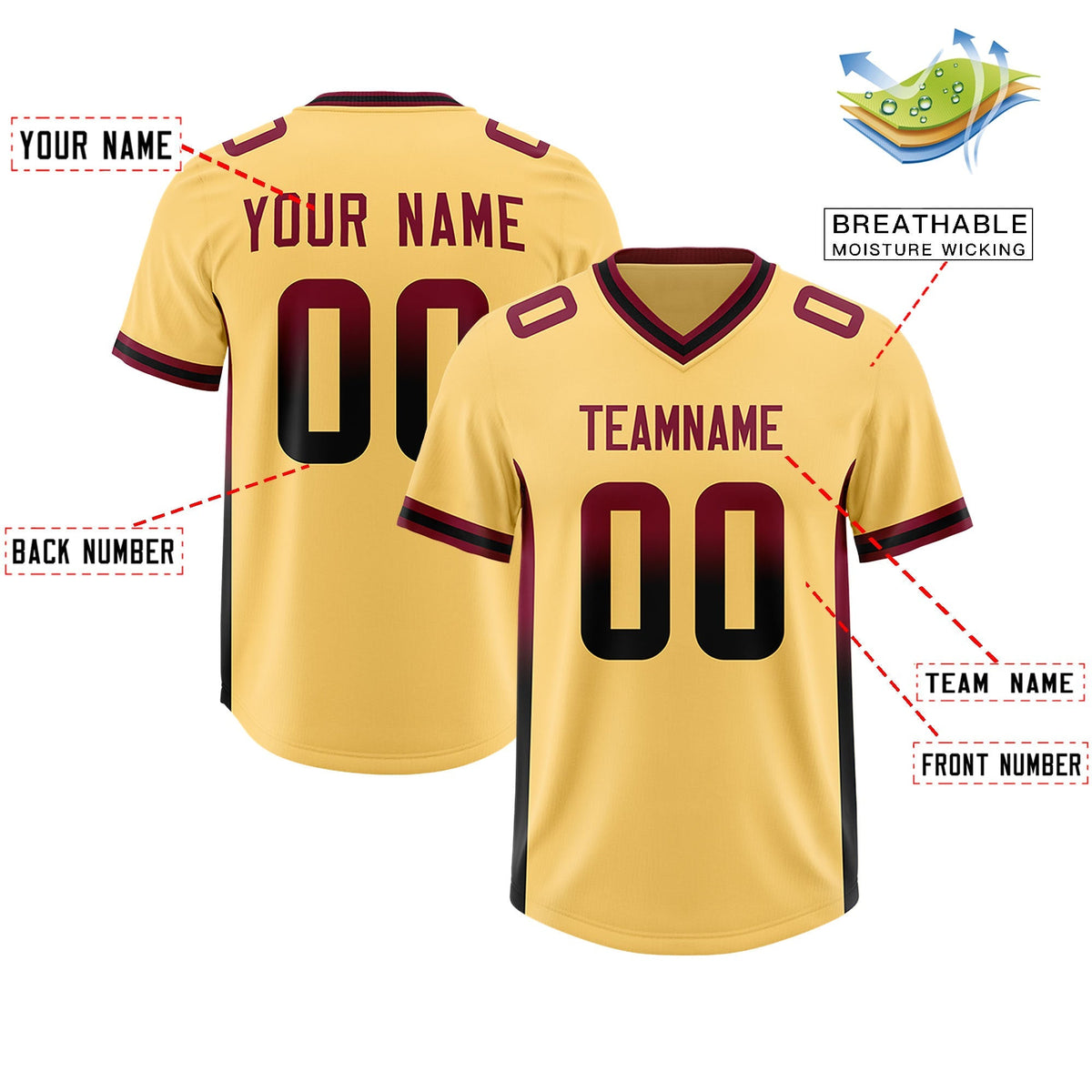 Custom Khaki Cardinal and Black Sides Gradient Fashion Personalized Team American Football Jersey